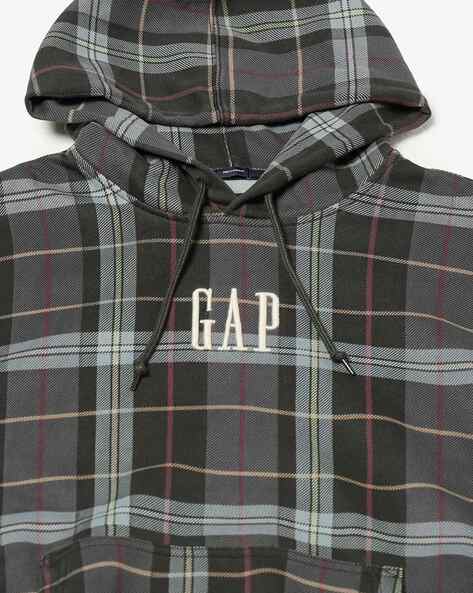 GAP Men’s Multi-Colour Plaid Drop-Shoulder Hoodie – Multicolor
