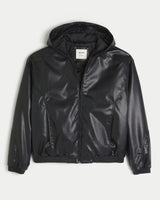 Hollister Black Faux Leather Hooded Jacket