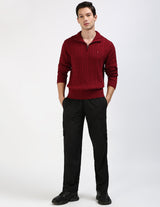 Tommy Hilfiger Men’s Cable Knit Half-Zip Sweater – Burgundy | Classic Fit