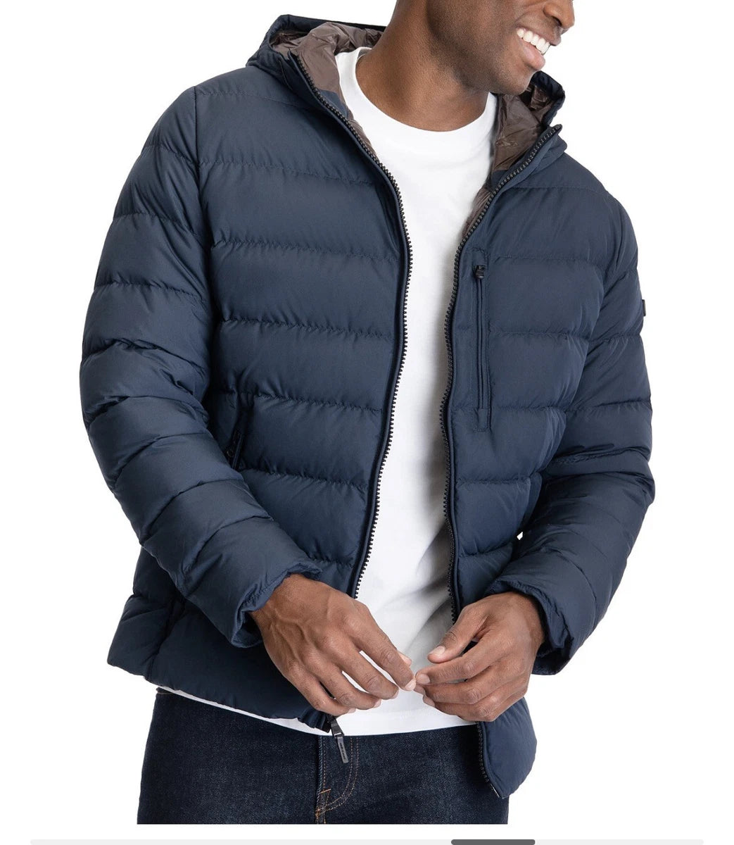 Michael Kors Men’s Hooded Puffer Jacket – Navy Blue | Winter Outerwear