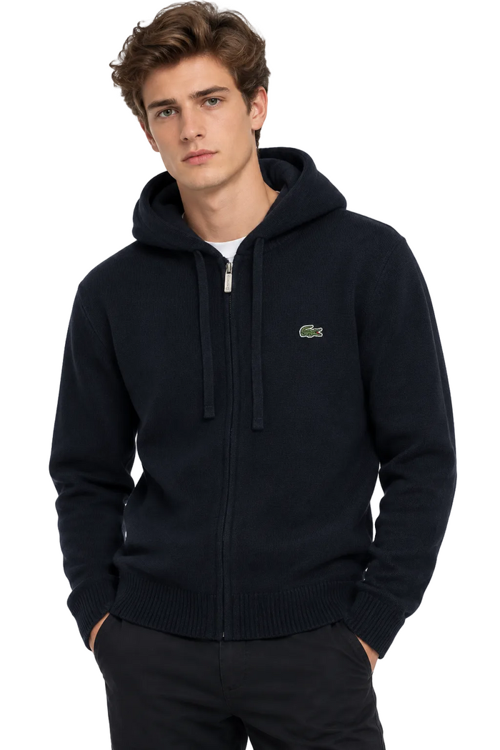 LACOSTE   Full Zip Fleece Sweater Wool Men _ Black