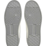 This is a pair of Calvin Klein Jeans Basket Cupsole Low sneakers in white and grey suede with red logo detail.