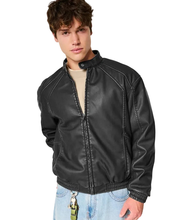 Hollister Faux Leather Hollywood Graphic Black  Jacket