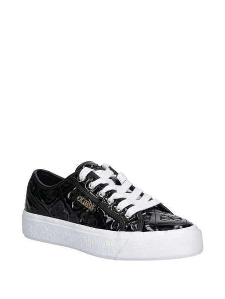 GUESS Women’s Black Patent Monogram Lace-Up Sneakers