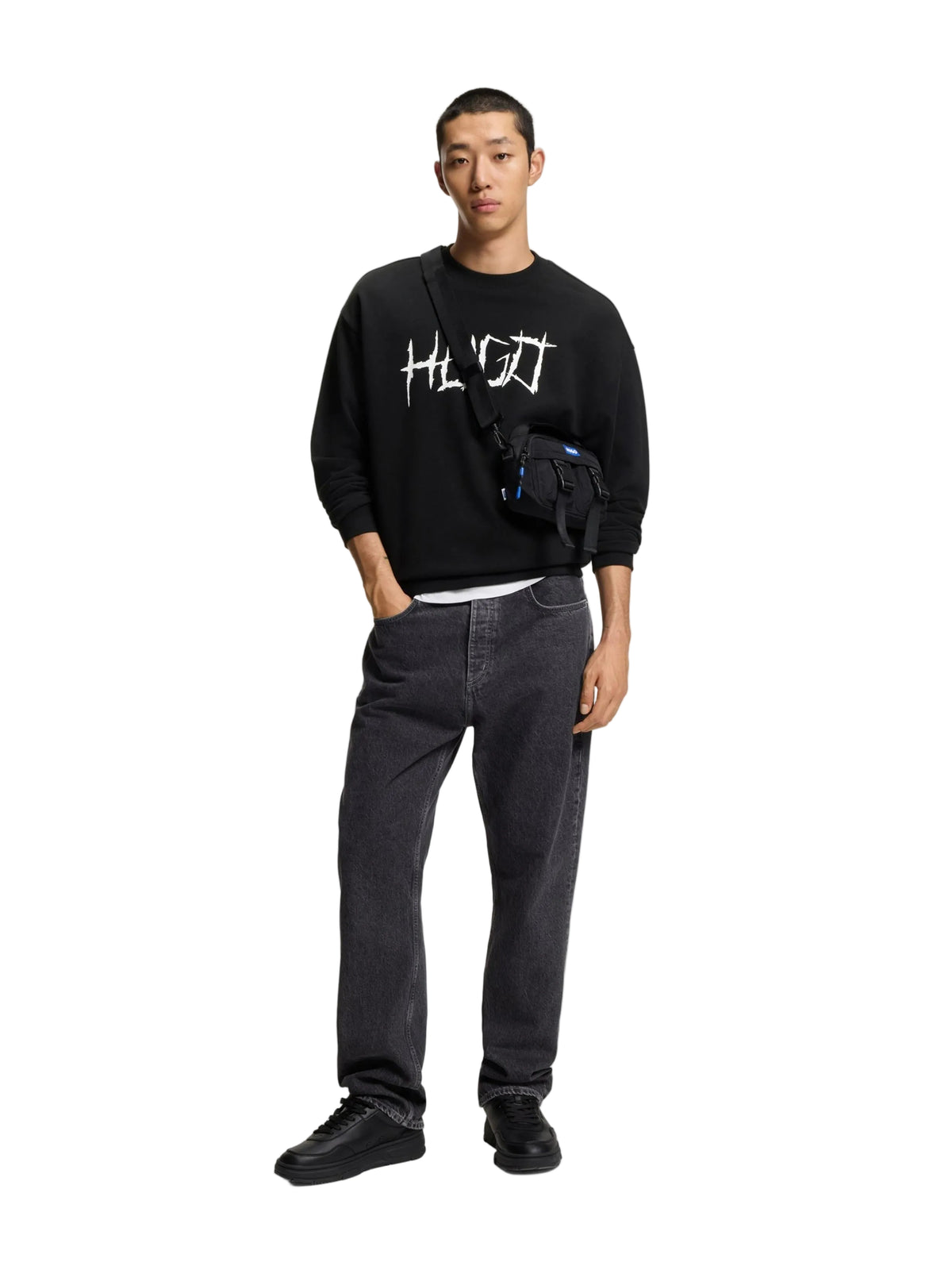 HUGO Sweatshirt Artwork Crew Neck Men _ Black