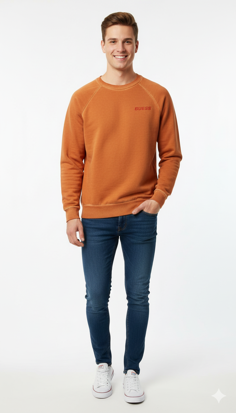 Guess Sweatshirt Logo Printed Men _ Orange