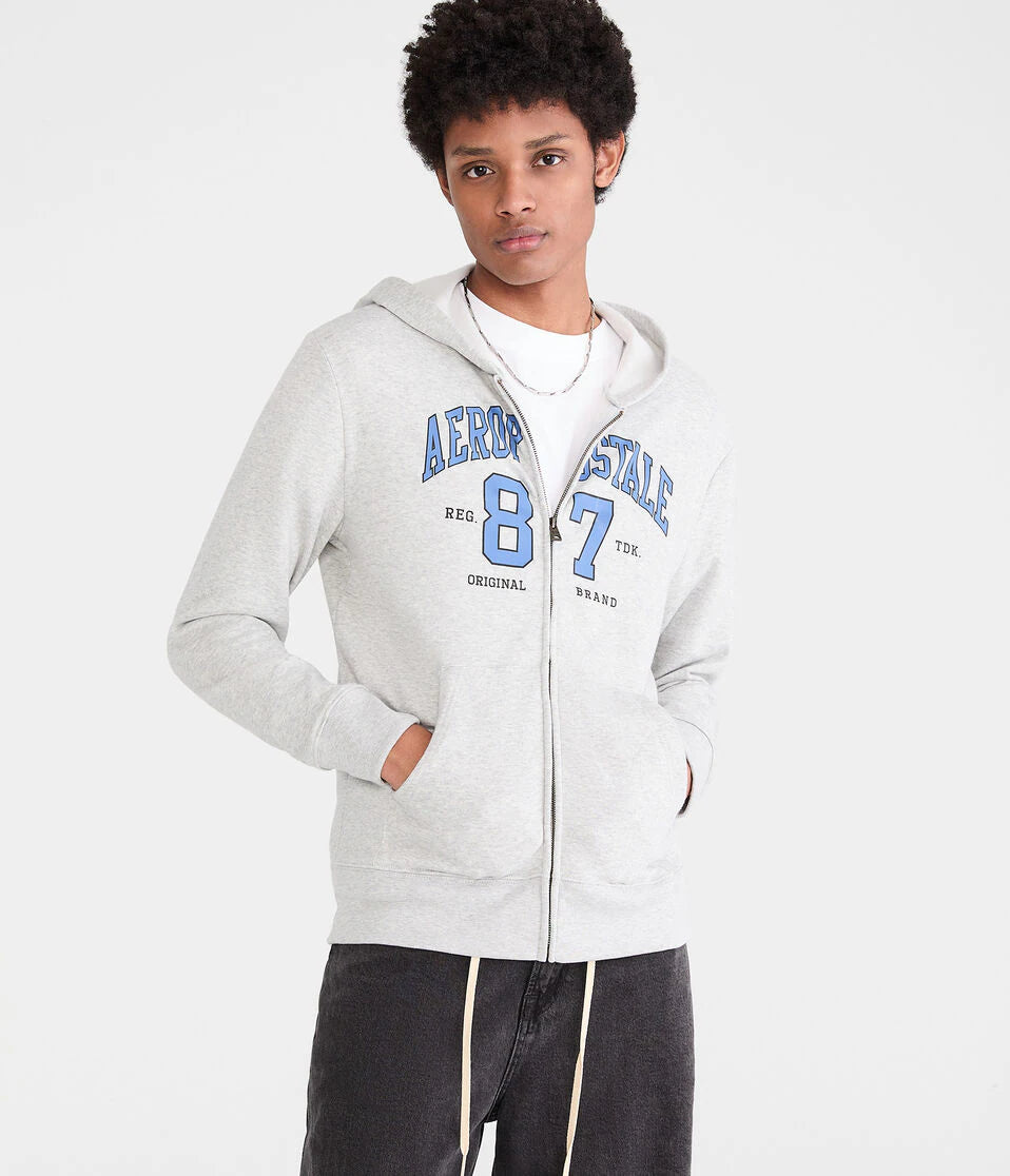 Aéropostale Men’s 87 Zip-Up Hoodie – Light Grey