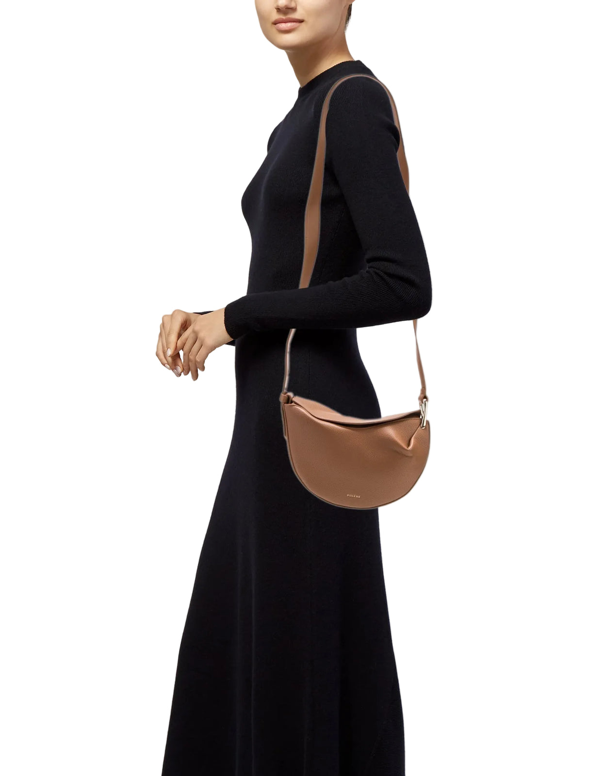 Polène Cognac Textured Leather Shoulder Bag