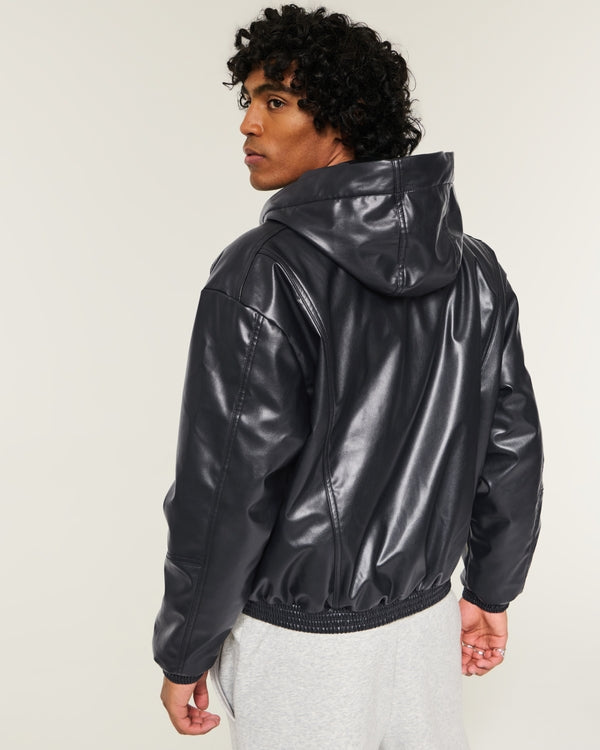 Hollister Black Faux Leather Hooded Jacket