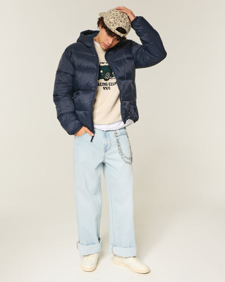 Hollister men's hooded puffer jacket navy color