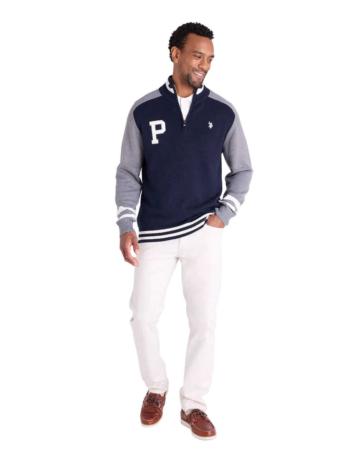 1/4 ZIP PATCH VARSITY SWEATER– U.S. Polo Assn