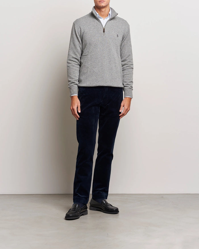Ralph Lauren Men’s Cotton Quarter-Zip Sweater – Light Grey
