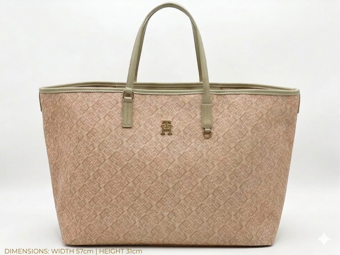 Tommy Monogram Patterned Leather Tote Bag