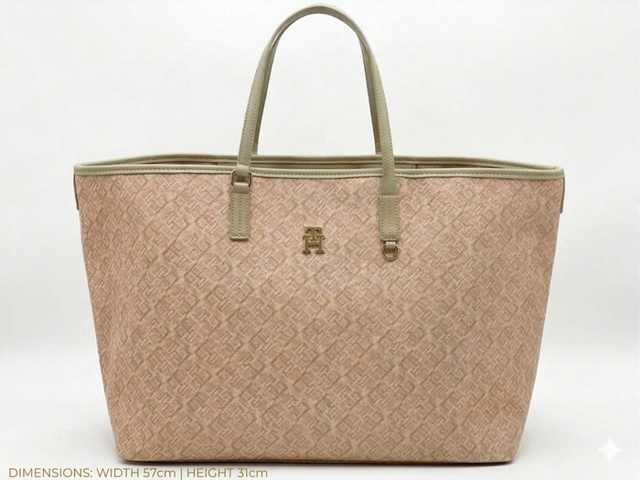 Tommy Monogram Patterned Leather Tote Bag