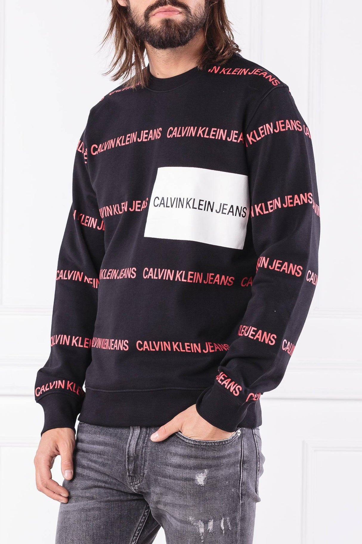 Calvin Klein Sweatshirt Logo Print Men _ Black*Red