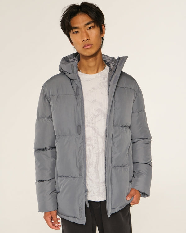 Hollister men's hooded puffer jacket Grey color