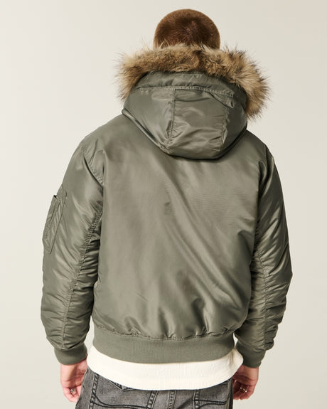Hollister men's hooded puffer jacket Olive color