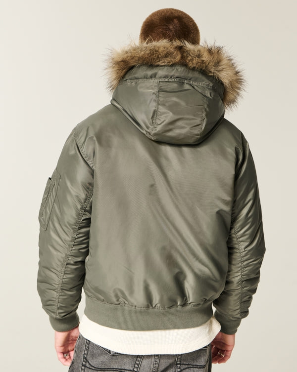 Hollister men's hooded puffer jacket Olive color
