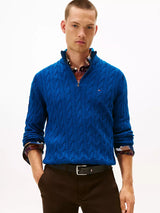 Tommy Hilfiger Men Cable Knit Half-Zip Sweater – Classic Fit_Blue
