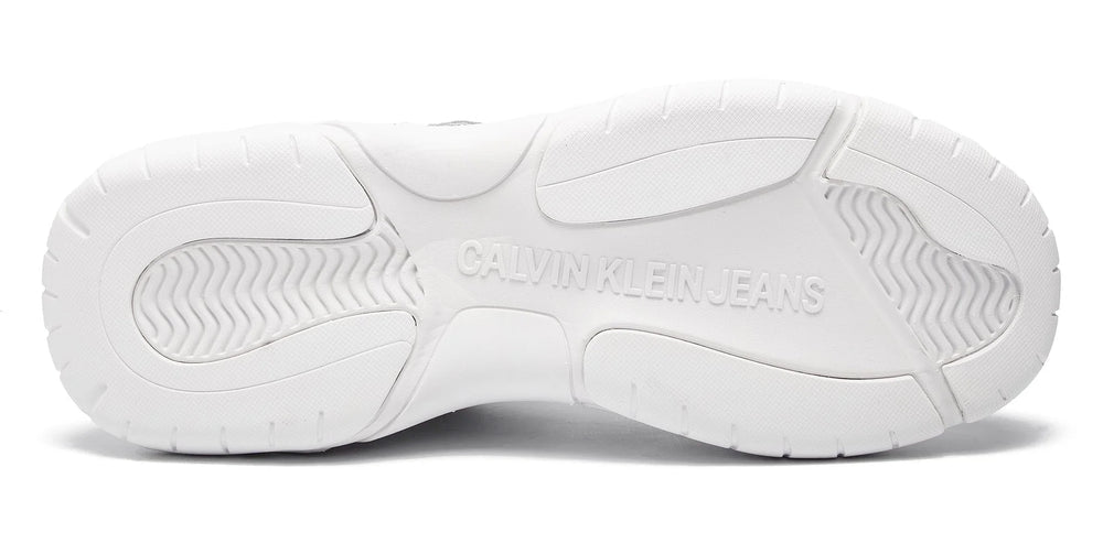 Calvin Klein Jeans Men's Marvin chunky sneakers in white and black suede.