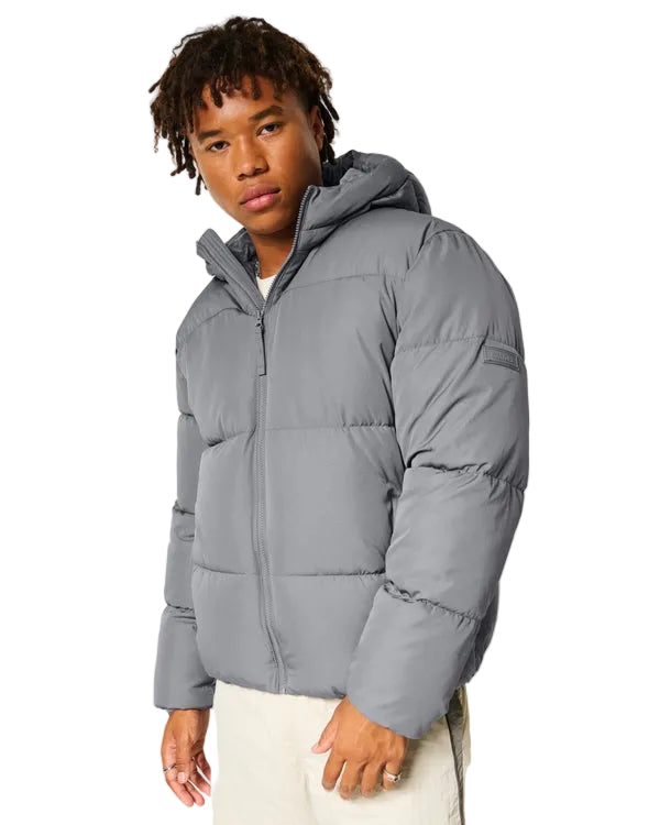 Hollister Faux Fur-Lined Puffer men's  jacket Grey color