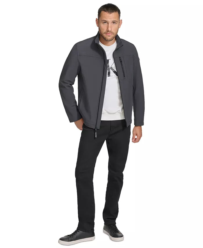 Calvin Klein Men  Infinite Stretch Soft Shell Lightweight Water-Repellent  Jacket – Dark Grey