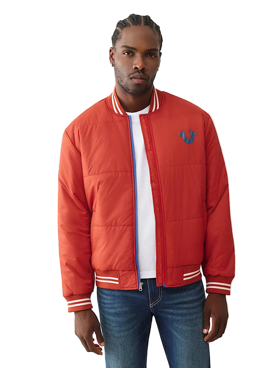 True Religion two-tone zip pufferMen jacket _Vermilion