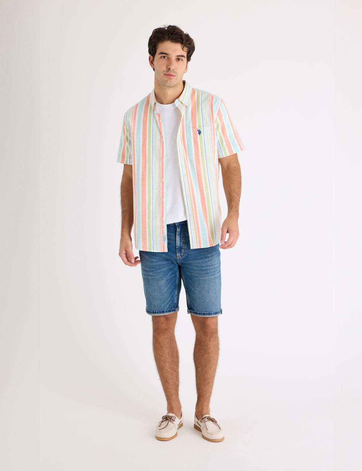 u.s polo short sleeve stretch slub poplin shirt
