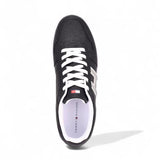 Tommy Hilfiger Men’s Black Leather Sneakers with Silver “H” Logo