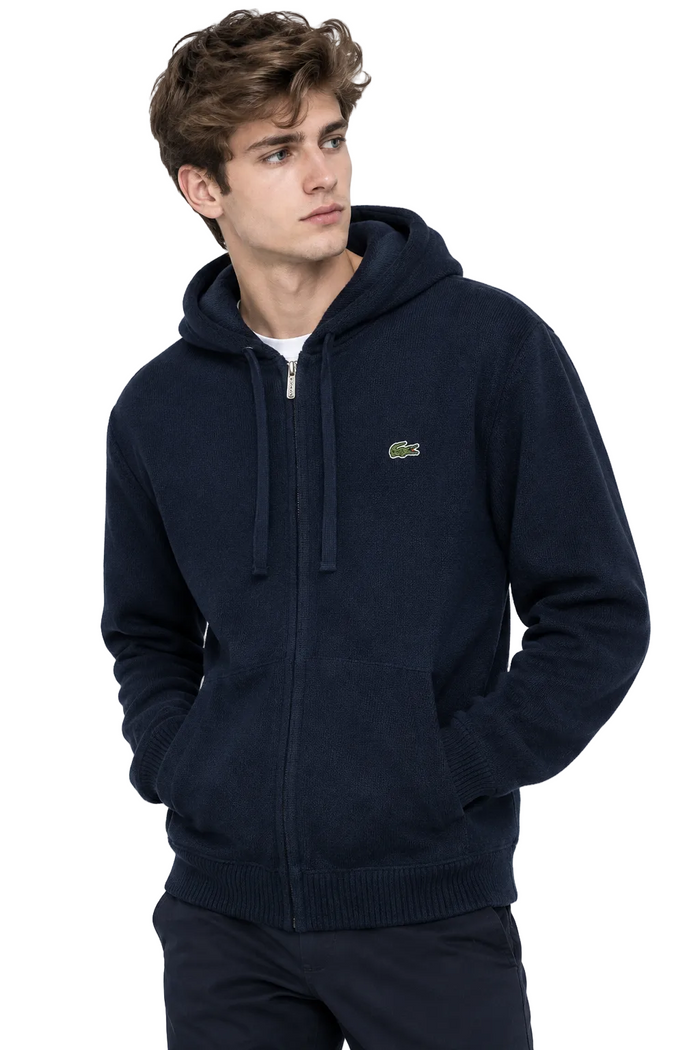 LACOSTE Full Zip Fleece Sweater Wool Men _ Navy