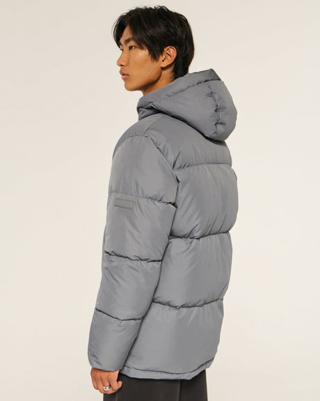 Hollister men's hooded puffer jacket Grey color