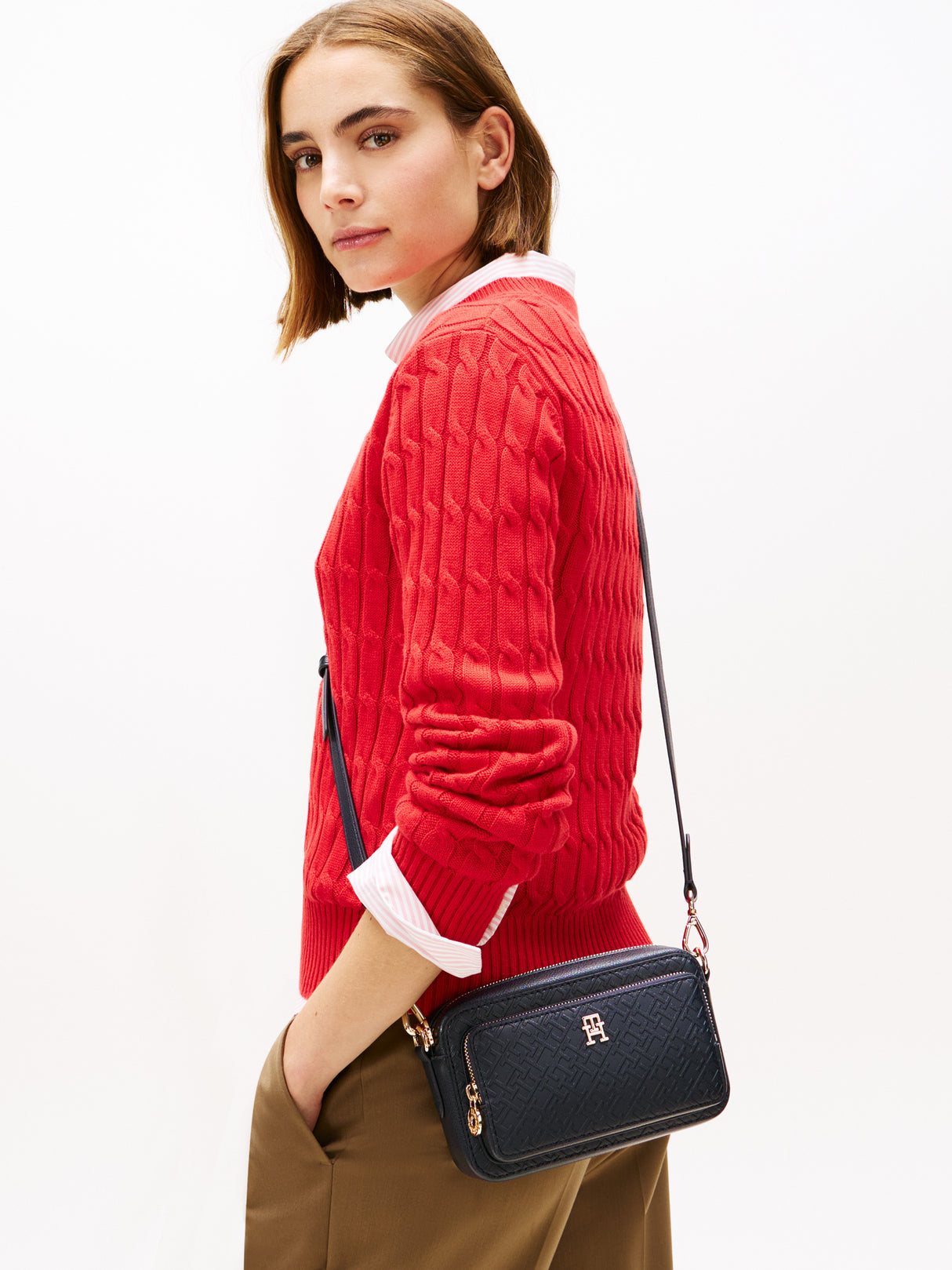 TOMMY HILFIGER Icon Embossed  Monogram Camera  Women bag
