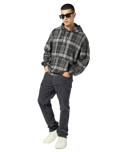 GAP Men’s Multi-Colour Plaid Drop-Shoulder Hoodie – Multicolor