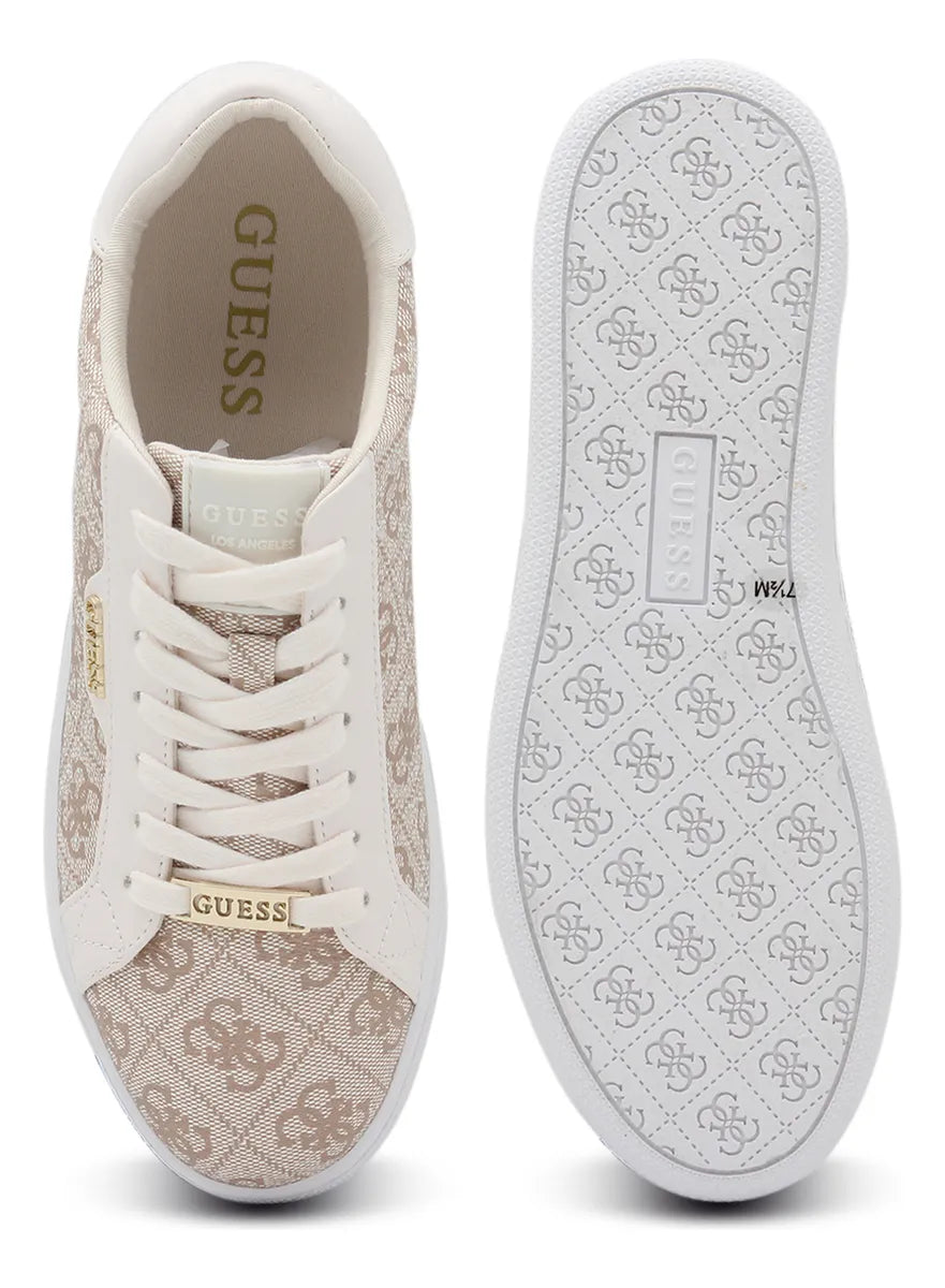 Guess Women’s Beige Monogram Lace-Up Sneakers