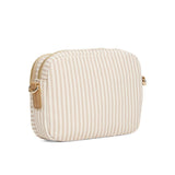 Tommy Hilfiger Poppy Summer Camera Bag in a striped design with a beige and off-white color scheme.
