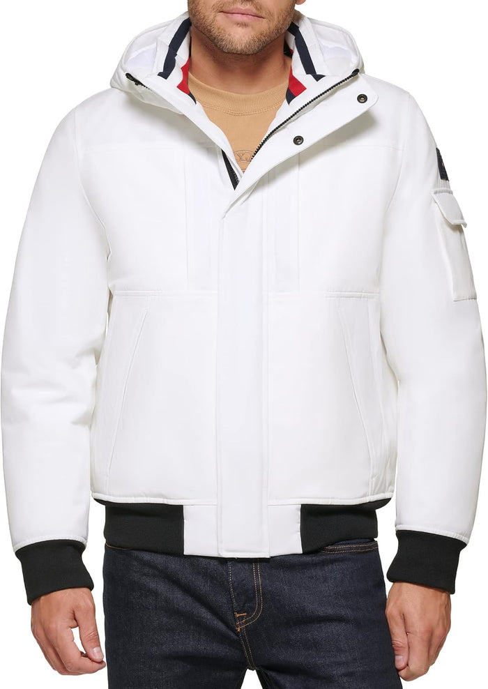 Tommy Hilfiger Men's Arctic Cloth Hooded Utility Bomber jacket  _ Off White