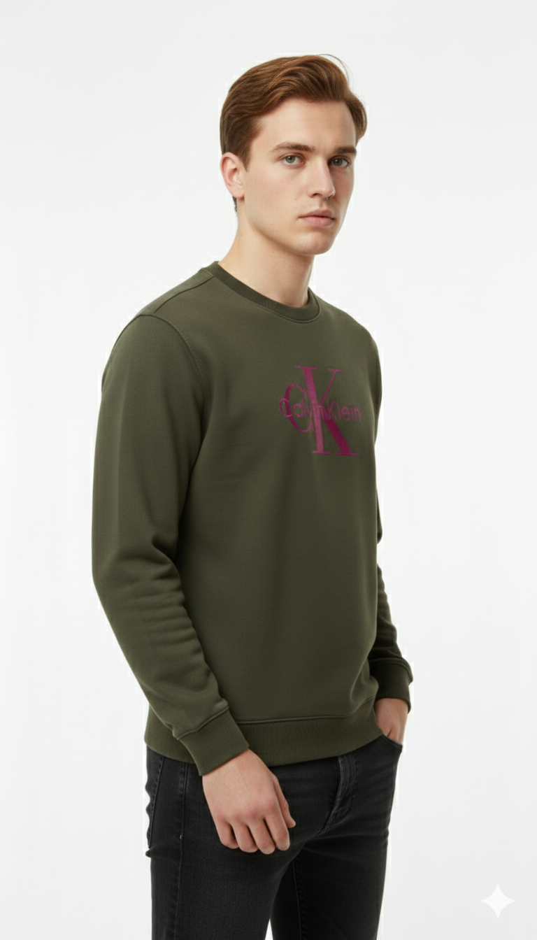 Calvin Klein Sweatshirt Logo Print Men _ Olive