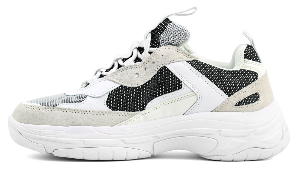 Calvin Klein Jeans Men's Marvin chunky sneakers in white and black suede.