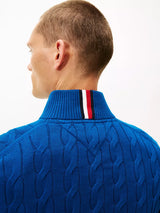 Tommy Hilfiger Men Cable Knit Half-Zip Sweater – Classic Fit_Blue