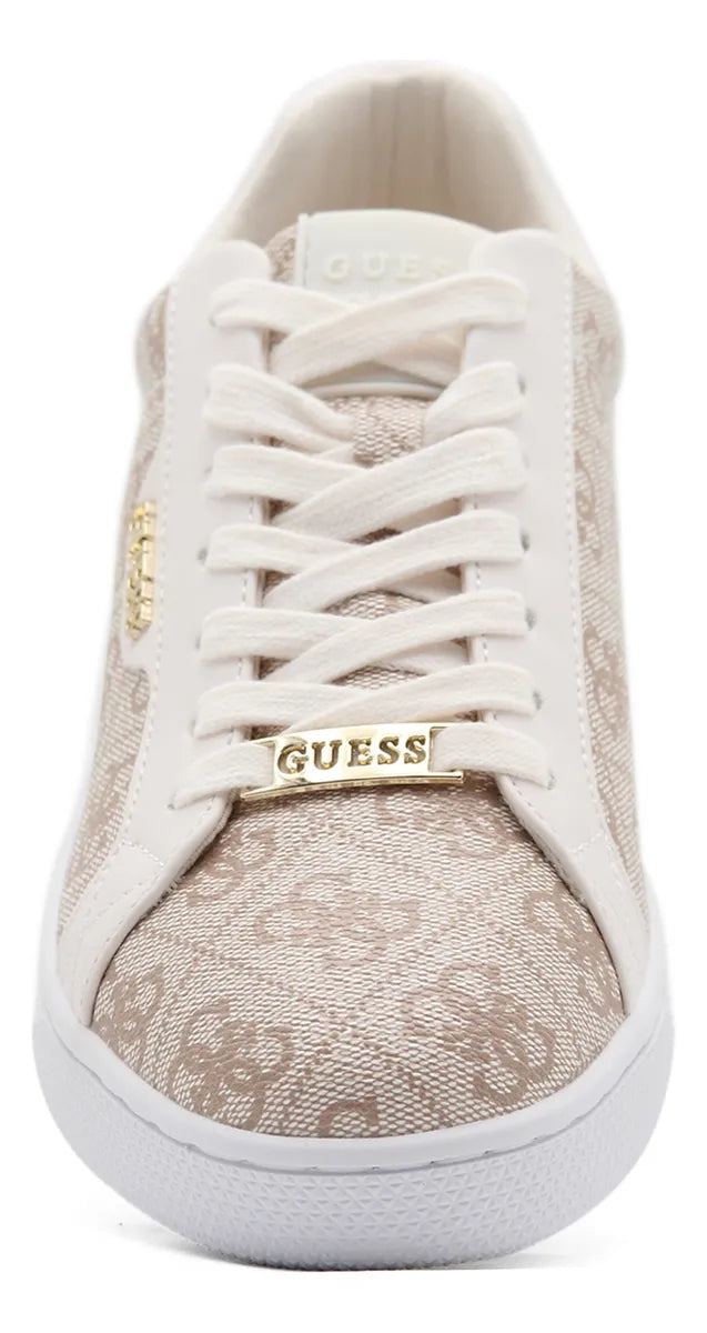Guess Women’s Beige Monogram Lace-Up Sneakers