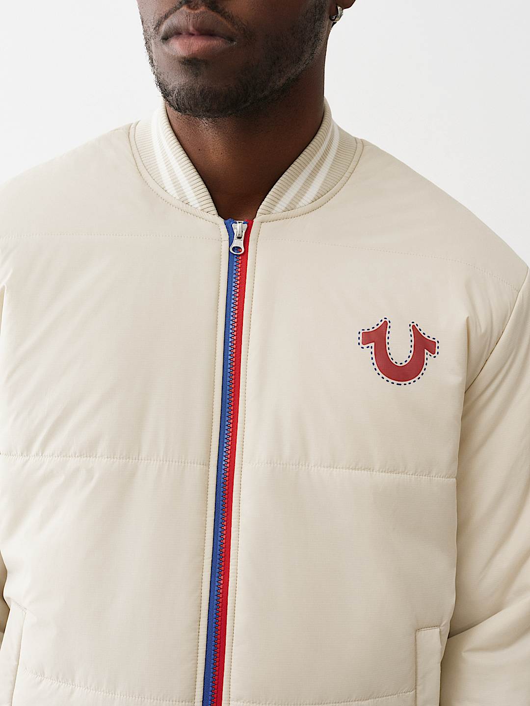 True Religion two-tone zip puffer Men jacket _ Beige