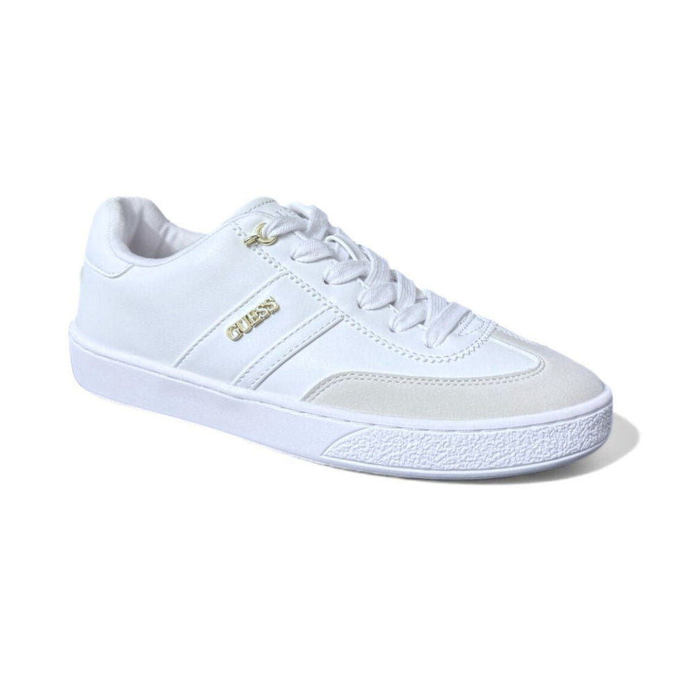GUESS Women’s Classic White Low-Top Sneakers – Lace-Up Casual Shoes