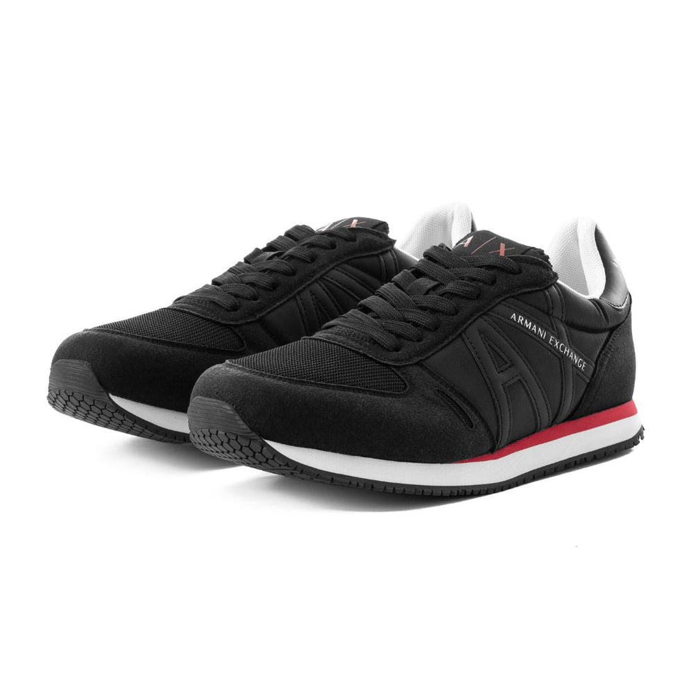 Armani Exchange Men’s Black Runner with Red-Accent Midsole