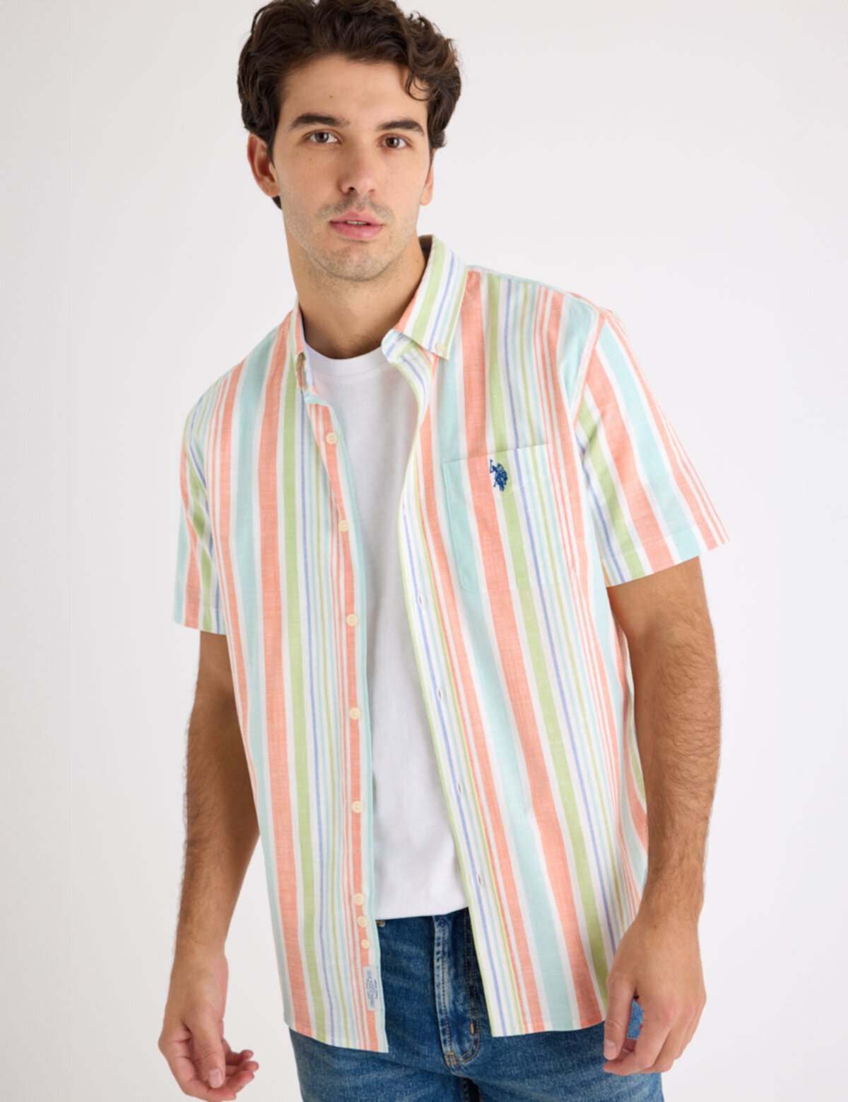 u.s polo short sleeve stretch slub poplin shirt