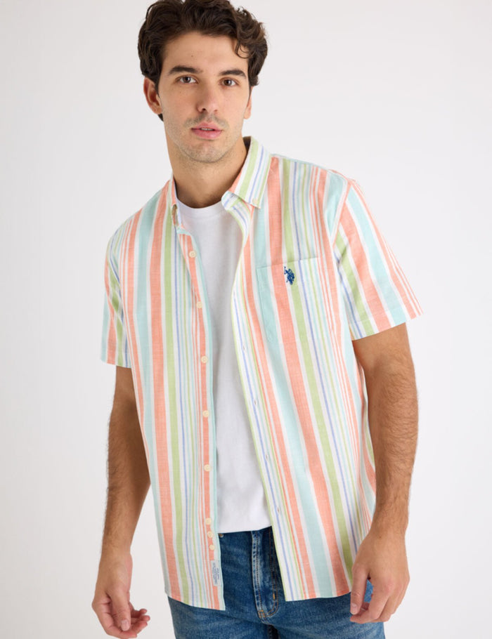 u.s polo short sleeve stretch slub poplin shirt