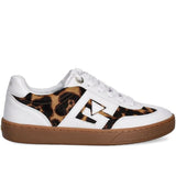 GUESS Women’s Lace-Up Sneakers with Animal Print Panels – White/Brown