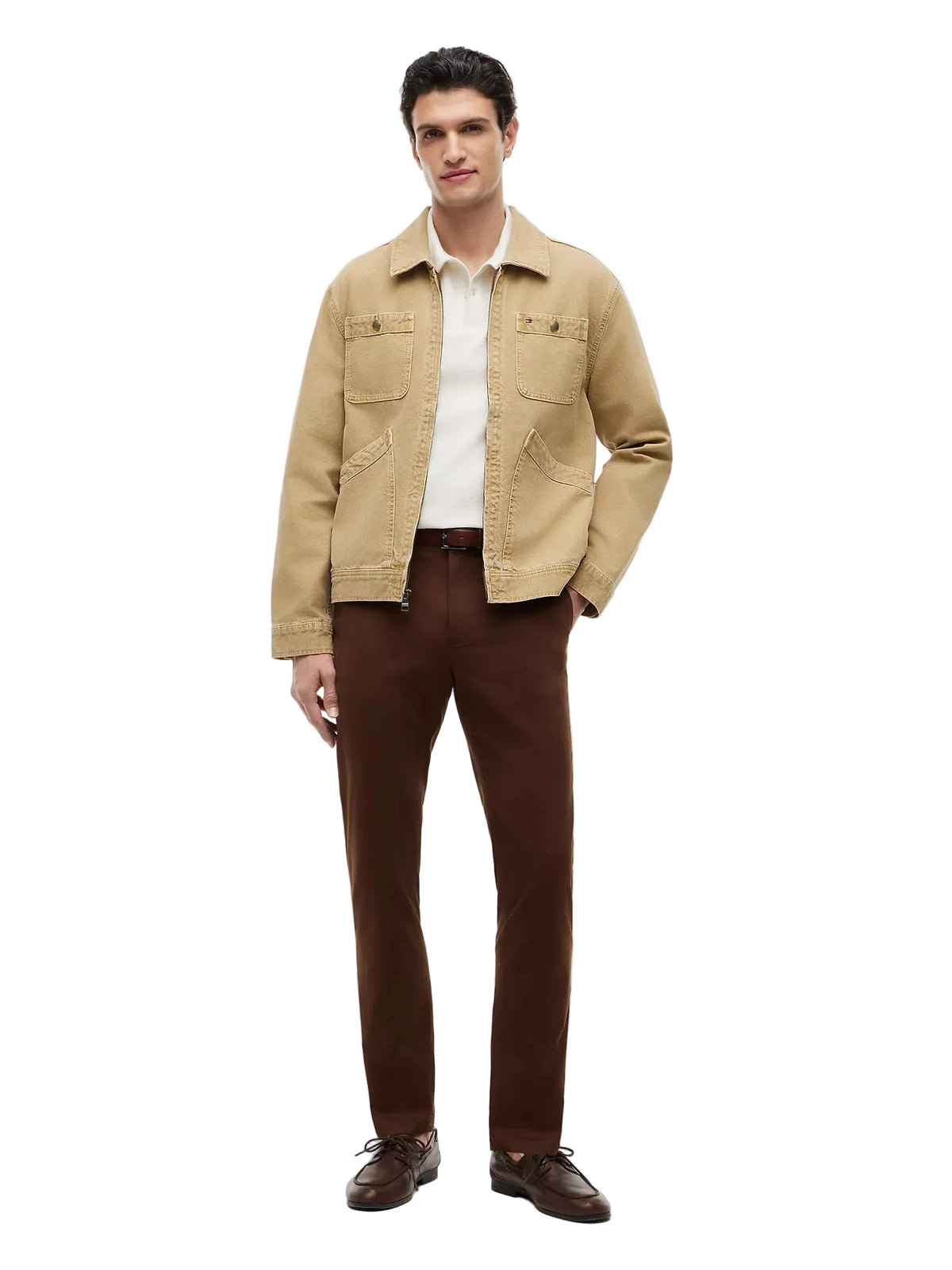 TOMMY HHLFIGER Garment-Dyed Denim Utility Zip  Men jacket _ Beige