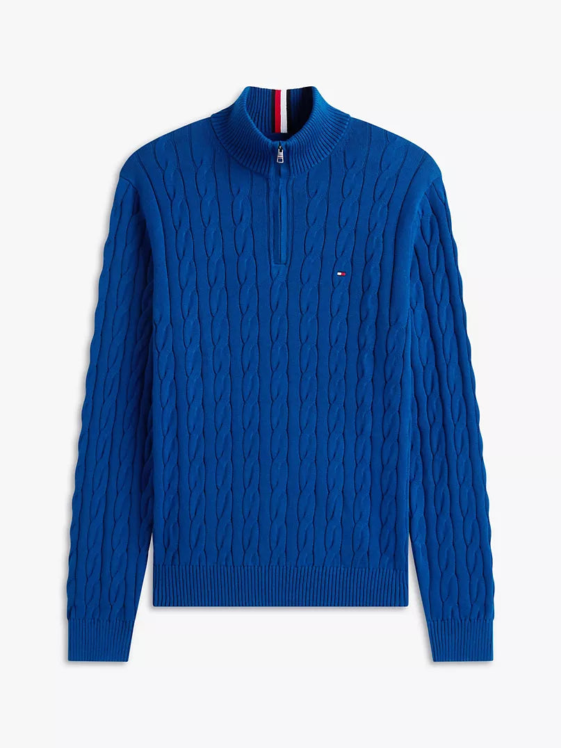 Tommy Hilfiger Men Cable Knit Half-Zip Sweater – Classic Fit_Blue