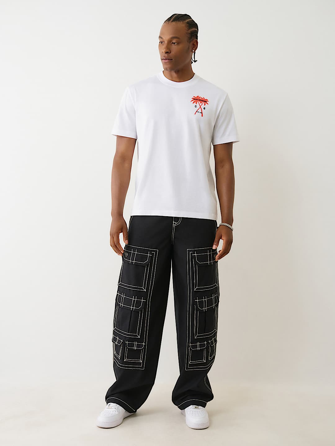 Short Sleeve T-Shirt True flocked palm tree true Religion  regular fit _ White