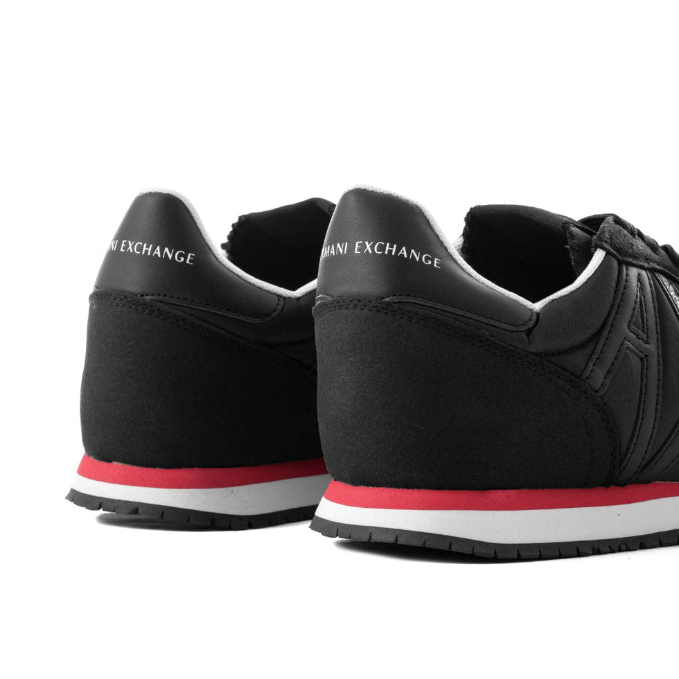 Armani Exchange Men’s Black Runner with Red-Accent Midsole